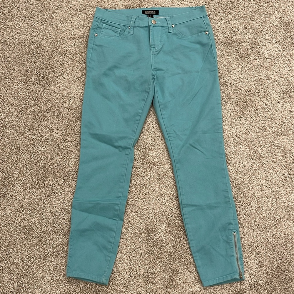 Light Blue Jeans with Ankle Zippers, Size 28